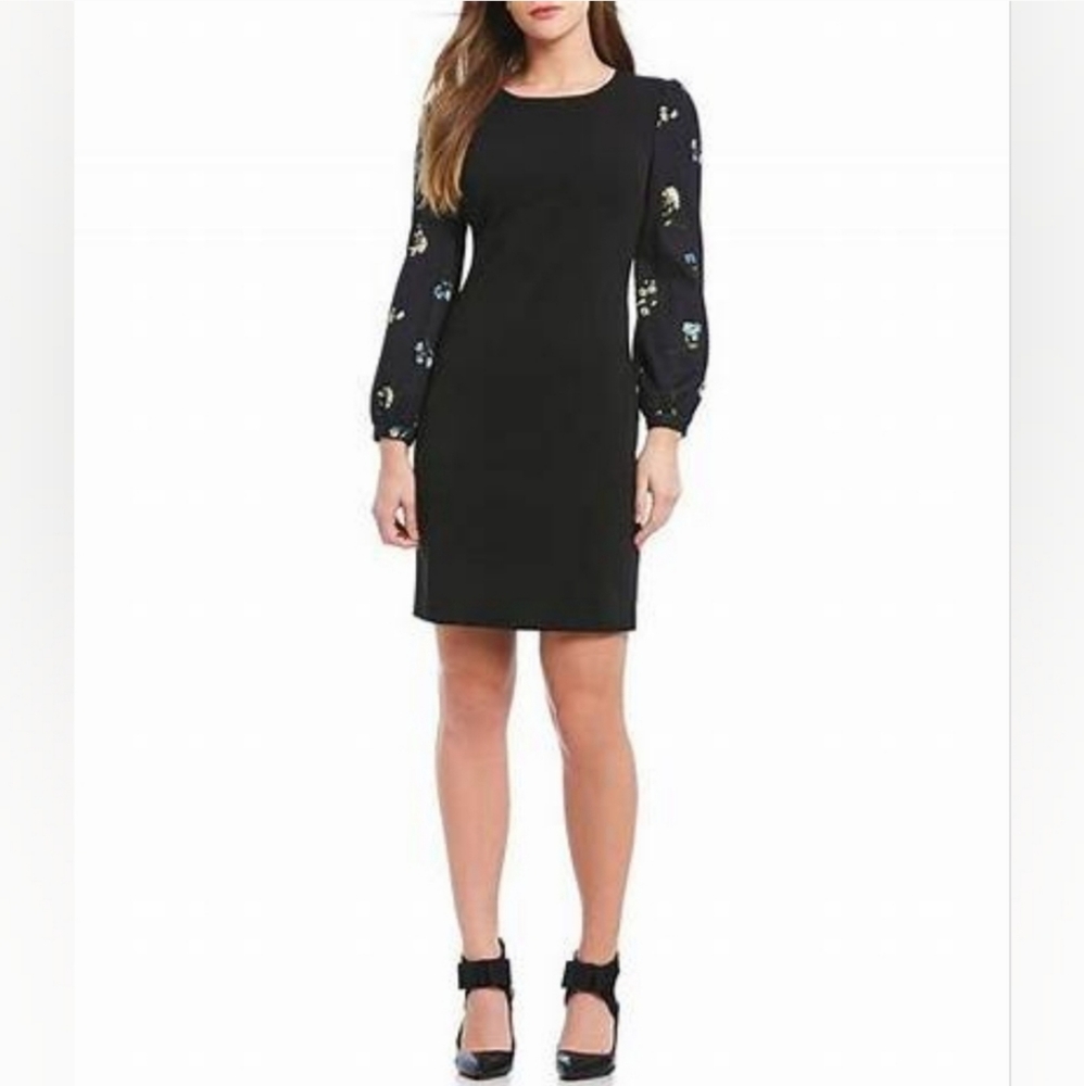 KARL LAGERFELD Black Floral Sleeve Sheath Dress
